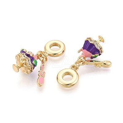 Brass Micro Pave Clear Cubic Zirconia and Enamel European Dangle Charms KK-T079-72G-1