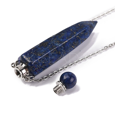 Dyed Natural Lapis Lazuli Bullet Shaped Perfume Bottle Pendant Necklaces G-B089-02P-09-1
