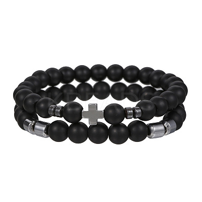 Volcano Stone Black Matte Black Gallstone Wood Beads Bracelet Set Combination Hip Hop Elastic Bracelet Bracelet Bracelet WQ1083-2-1