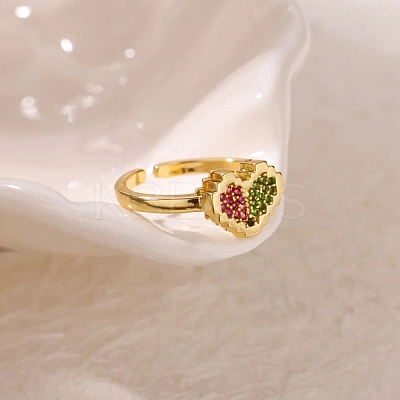 304 Stainless Steel Micro Pave Cubic Zirconia Cuff Open Rings LS-RJEW-P175-03G-1