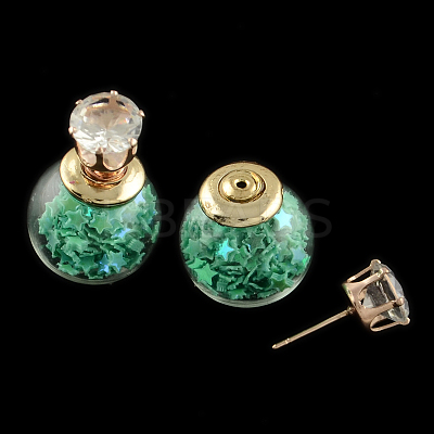 Girl's Double Sided Glass Ball Stud Earrings LS-X-EJEW-R104-09B-1