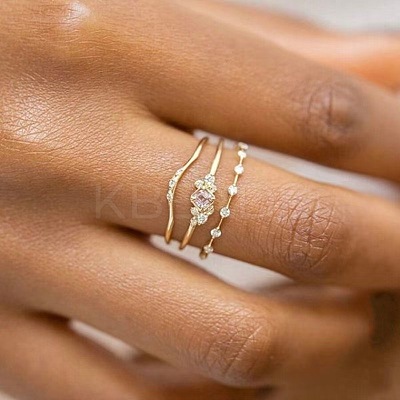 3Pcs Rhombus Zinc Alloy with Crystal Rhinestone Finger Rings FS-WG622CD-05-1