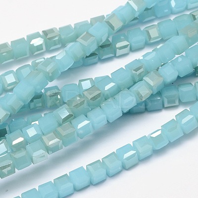 Imitation Jade Faceted Cube Half Rainbow Plated Electroplate Glass Beads Strands X-EGLA-E041-2mm-HR07-1