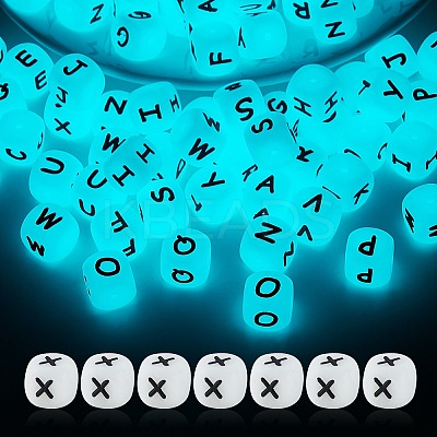 20Pcs Luminous Cube Letter Silicone Beads 12x12x12mm Square Dice Alphabet Beads with 2mm Hole Spacer Loose Letter Beads for Bracelet Necklace Jewelry Making JX437X-1