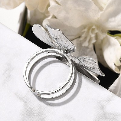 Flower 304 Stainless Steel Open Cuff Ring for Women RJEW-R006-03P-01-1