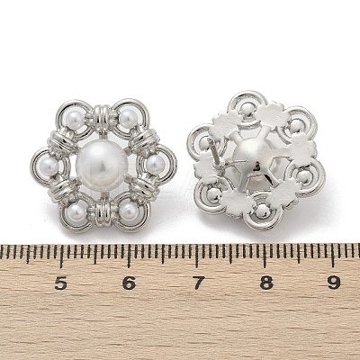 Flower Brass ABS Imitation Pearl Stud Earrings EJEW-M082-09P-1