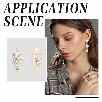6 Pairs 2 Colors Brass Grass Shape Stud Earring Findings KK-CN0001-91-1
