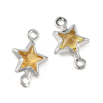 SHEGRACE Brass Pave Cubic Zirconia Star Connector Charms XGRQ2O701-441C-P-1