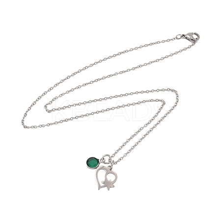 Valentine's Day 304 Stainless Steel & Green Glass Leaf Heart Pendant Cable Chain Necklaces for Women NJEW-FS00014-02-1