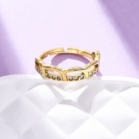 304 Stainless Steel with Rhinestone Finger Rings RJEW-Q020-10G-1