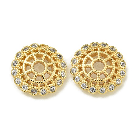 Rack Plating Brass Micro Pave Clear Cubic Zirconia Bead Caps KK-K386-12G-1