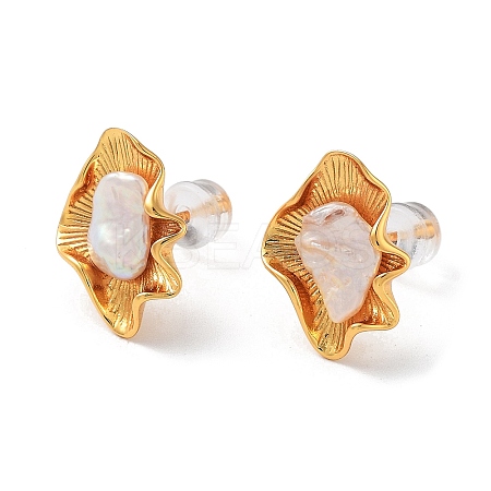 Flower Natural Pearl Stud Earrings for Women EJEW-E303-24G-1