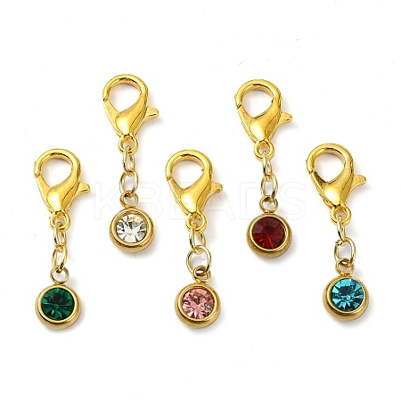 5Pcs 5 Colors 201 Stainless Steel Rhinestone Pendant Decorations HJEW-JM01763-S-1