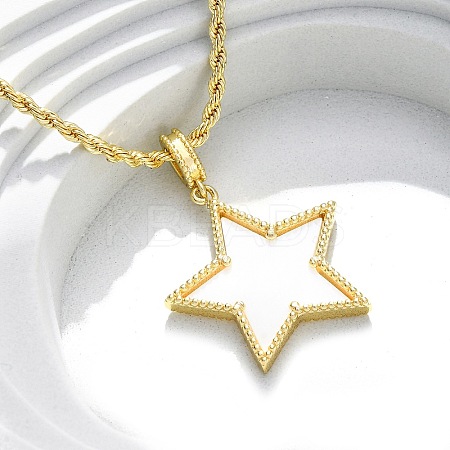 Brass Enamel Star Pendant Necklaces for Women NJEW-K381-09G-02-1