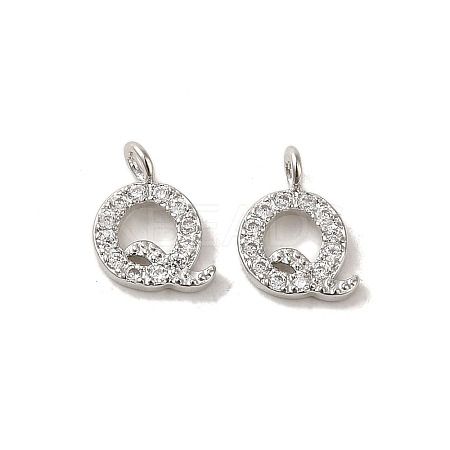 Initial Letter Brass Micro Pave Cubic Zirconia Pendants ZIRC-F008-Q-1