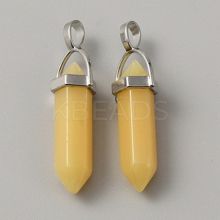 Natural Dyed White Jade Double Terminal Pointed Pendants G-WH0016-37C-1