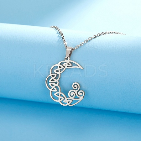 304 Stainless Steel Viking Triskele Crescent Moon Pendant Cable Chain Necklaces PW-WGB557A-01-1