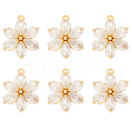 6Pcs Brass Micro Pave Clear Cubic Zirconia Pendants ZIRC-HS0001-07-1