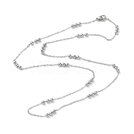 Non-Tarnish 304 Stainless Steel Round Beaded Link Chain Necklaces for Women NJEW-D058-02P-1