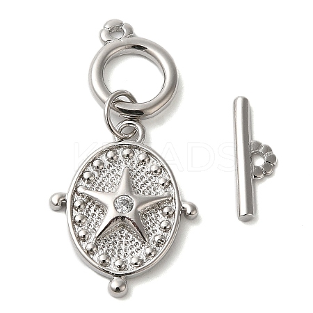 Brass Micro Pave Clear Cubic Zirconia Toggle Clasps KK-N254-75P-1