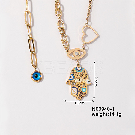 Hip-hop Trendy Brass Enamel Chain Colorful Evil Eye Hamsa Hand Pendant Necklaces for Women BC1490-1