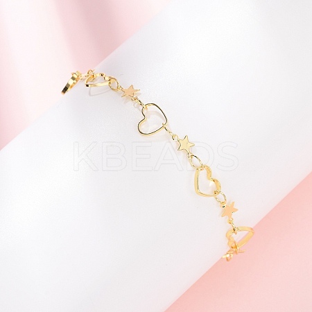 Brass Link Chain Bracelets for Women BJEW-C140-11G-1
