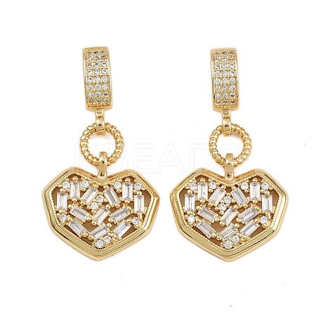 Brass Pave Clear Cubic Zirconia Heart Pendants KK-C132-27G-1