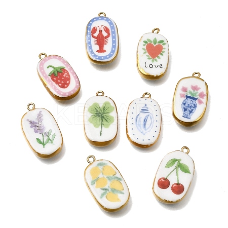 Fruit & Floral & Animals Printed Handmade Porcelain Pendants STAS-Z207-01G-M-1