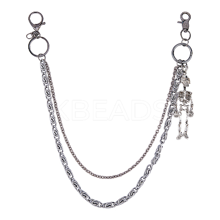 1Pc Alloy Skeleton Charm Double Layer Chains for Jeans Pants AJEW-DC0002-13-1
