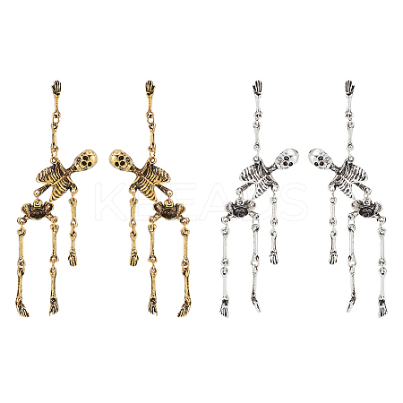 FIBLOOM 2 Pairs 2 Colors Alloy Skeleton Skull  Dangle Stud Earrings for Halloween EJEW-FI0001-11-1