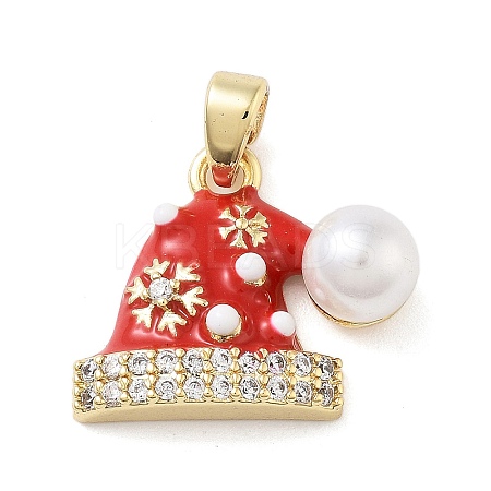 Christmas Theme Brass Micro Pave Cubic Zirconia Pendants KK-F877-30G-02-1