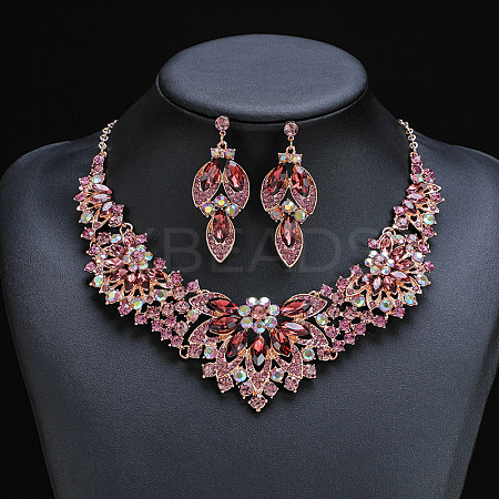 Flower Alloy Rhinestone Pendant Necklaces & Stud Dangle Earrings Sets WGBD82F-03-1