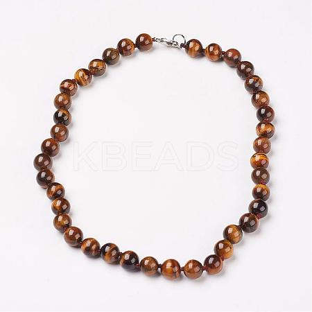 Natural Tiger Eye Beads Necklaces NJEW-F138-10mm-02-1