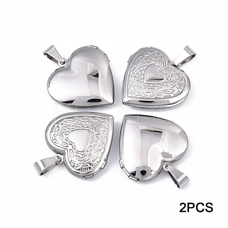2Pcs 316 Surgical Stainless Steel Locket Pendants STAS-YW0003-16P-1