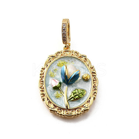 Brass Micro Pave Cubic Zirconia & Enamel Pendants KK-R222-08G-02-1