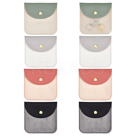 8Pcs 4 Colors PU Leather Jewelry Envelope Pouches Gift Bags with Snap Button and Clear Window ABAG-GA0001-32A-1