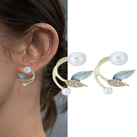 1Pair Leaf Alloy Rhinestone Stud Earrings EJEW-LP0008-026-1