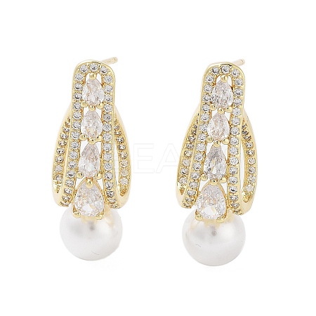 Rack Plating Brass Micro Pave Cubic Zirconia Stud Earring EJEW-C081-22G-1