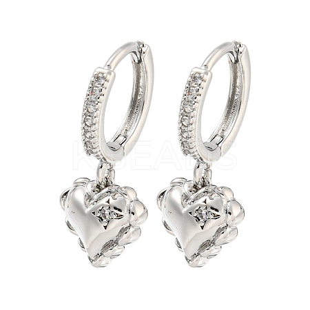 Heart Brass Micro Pave Clear Cubic Zirconia Huggie Hoop Dangle Earrings for Women AJEW-U003-01P-1