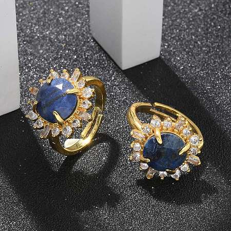 Sunflower Natural Lapis Lazuli Finger Rings RJEW-B113-03G-02-1