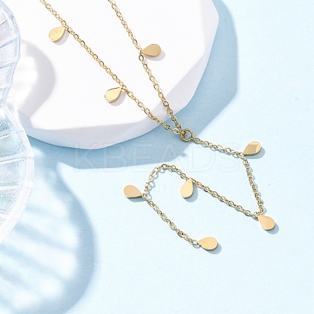 304 Stainless Steel Teardrop Tassel Y Necklaces NJEW-R026-24G-1