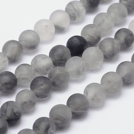 Frosted Natural Cloudy Quartz Round Beads Strands X-G-F255-02-6mm-1