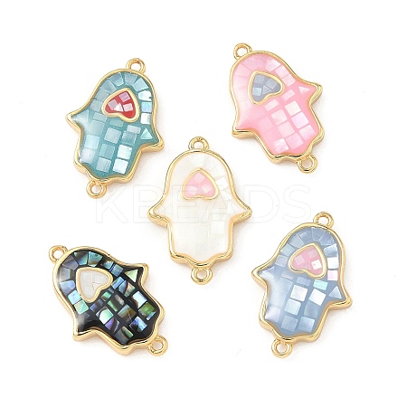 Brass Pave Shell Connector Charms KK-I357-04G-01-1