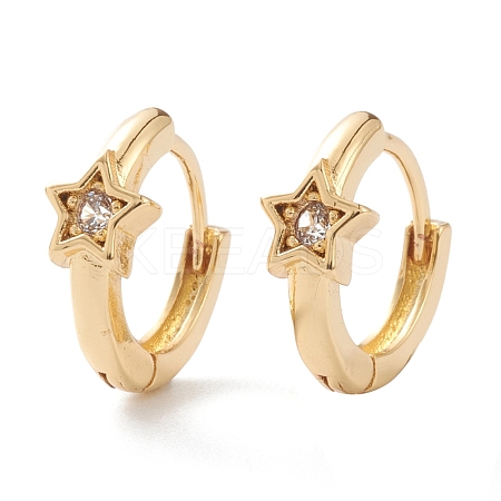Brass Micro Pave Clear Cubic Zirconia Huggie Hoop Earrings EJEW-H109-06G-1