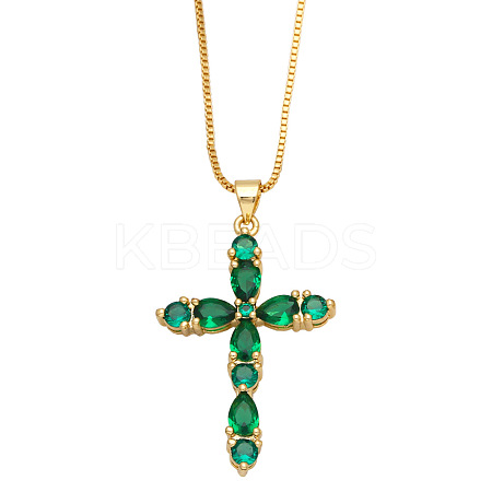 Colorful Zircon Cross Necklace Hip Hop Fashion Diamond Sweater Chain NKB266 LS-ST9119898-1