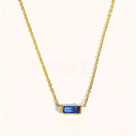 Birthstone Style Brass Cubic Zirconia Rectangle Pendant Necklaces for Women FS-WGDF12C-09-1