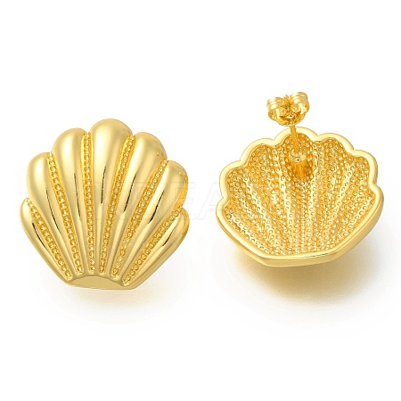 Rack Plating Shell Shapes Brass Stud Earrings EJEW-I310-12G-1