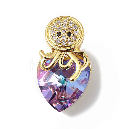 Real 18K Gold Plated Rack Plating Brass Micro Pave Cubic Zirconia Pendants KK-C015-25G-02-1