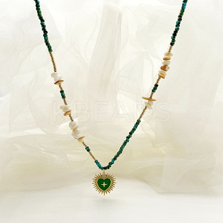 Rondelle Synthetic Stone & Seed Beads Beaded Necklaces NJEW-U014-01-1