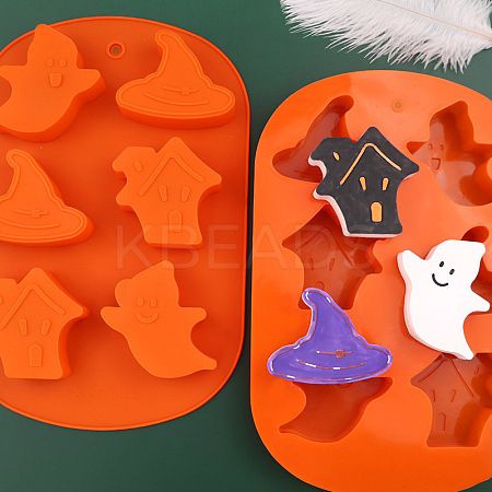 Halloween Theme Ghost/House/Witch Hat Cake Decoration Food Grade Silicone Molds LS-DIY-E067-02-1